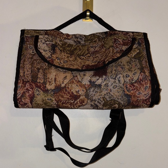 Vintage Retro Tapestry Cat Design Women's Wheeled Carry On Luggage Travel Bag - Picture 3 of 17